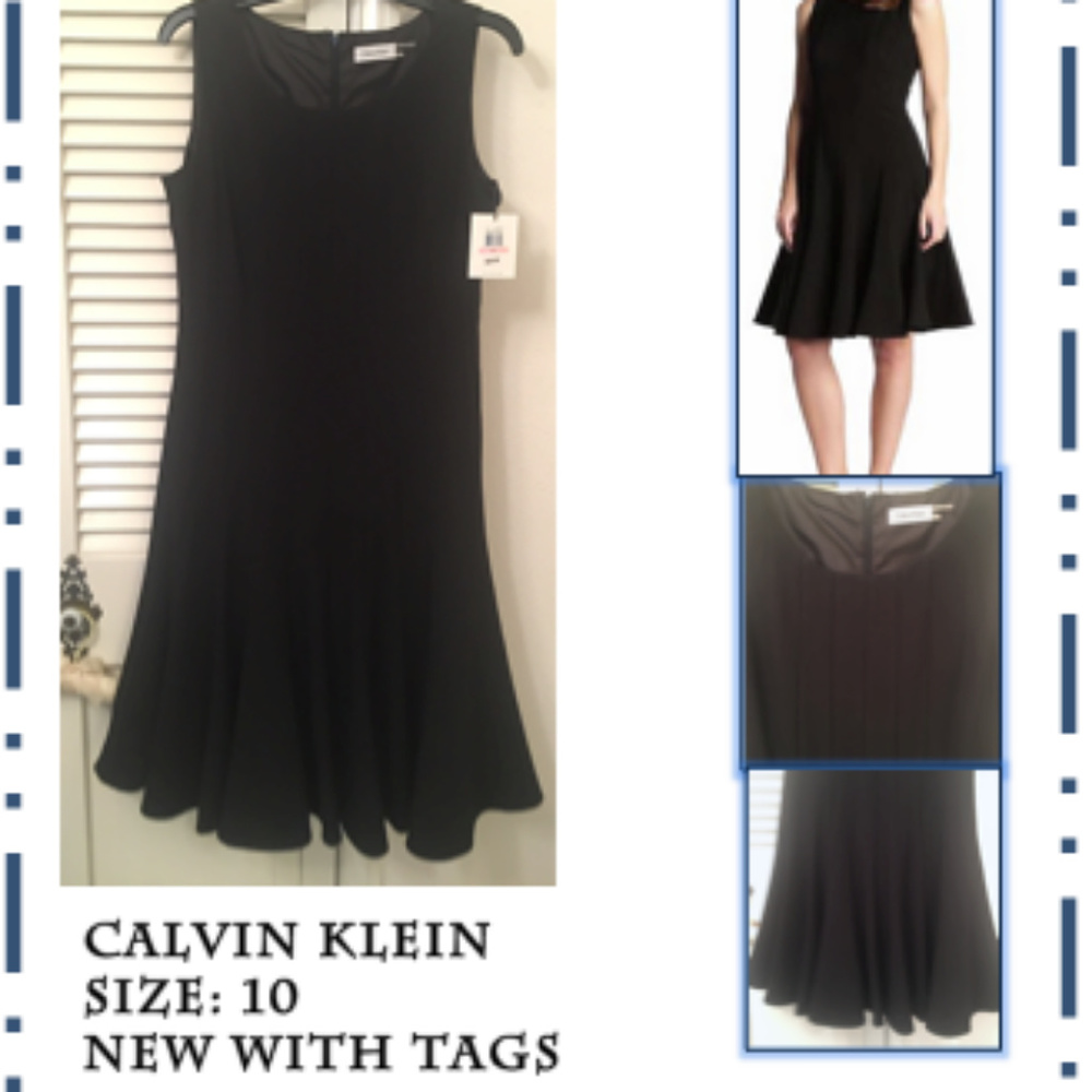 CALVIN KLEIN BLACK PLEATED/FLARE DRESS SIZE 10